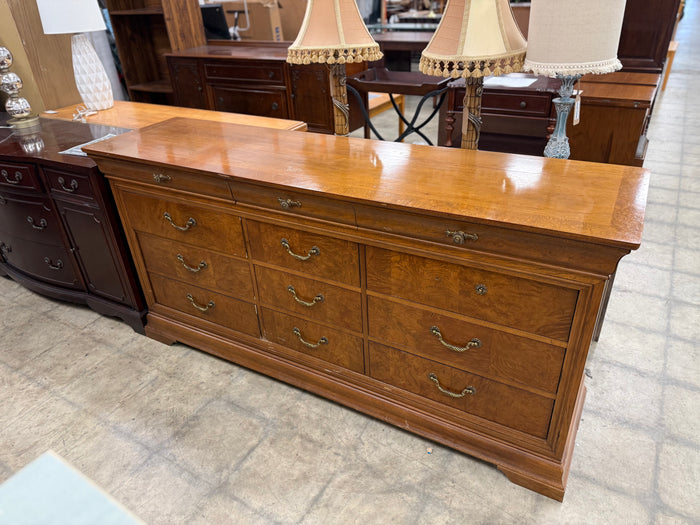 French Country Burl Wood 12 Drawer Dresser Credenza