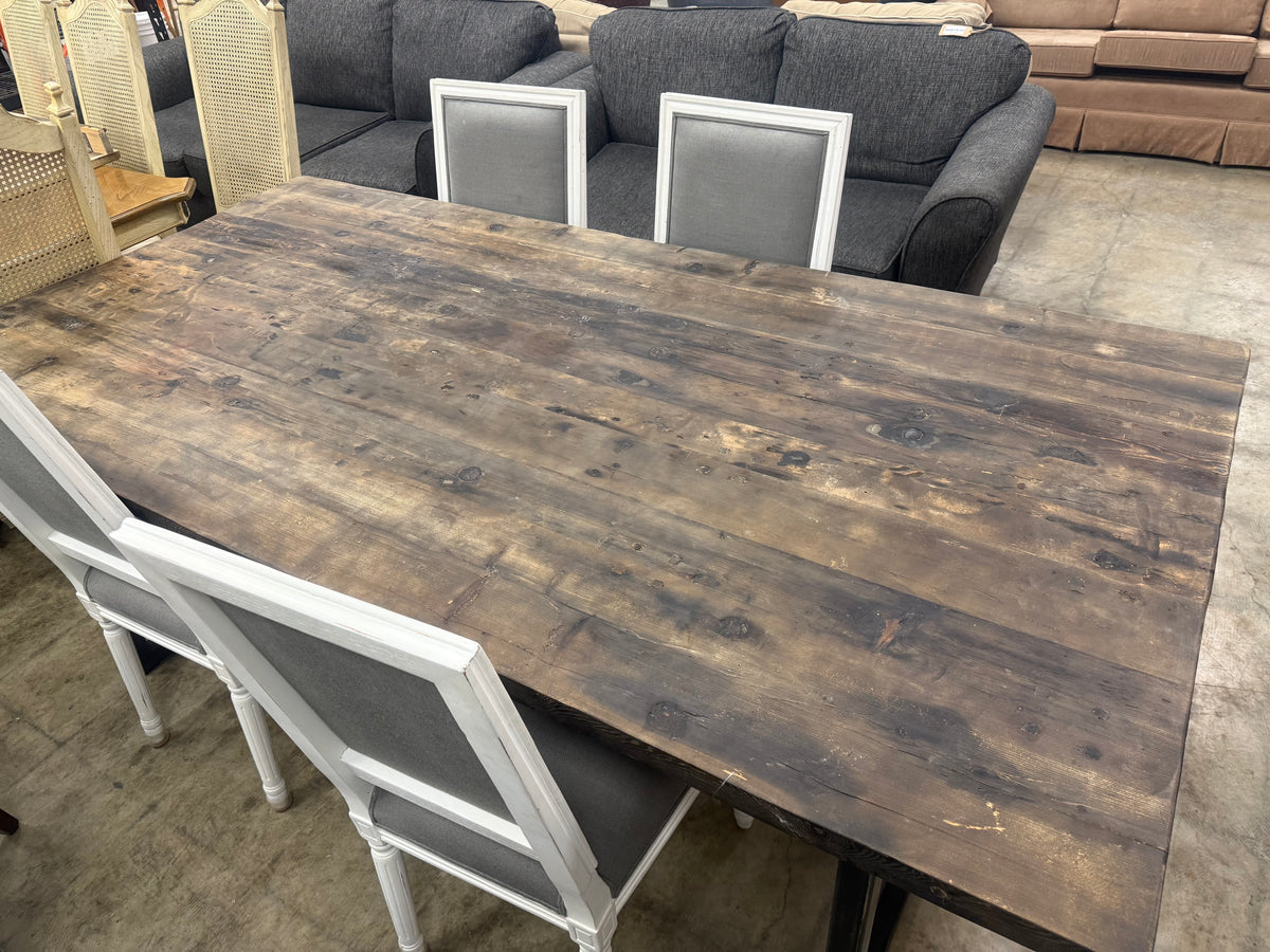 Reclaimed Wood and Industrial Metal Dining Table Set