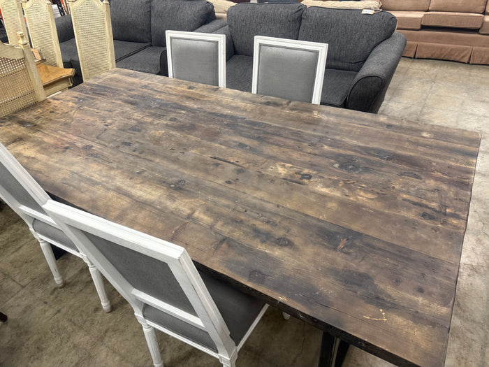 Reclaimed Wood and Industrial Metal Dining Table Set