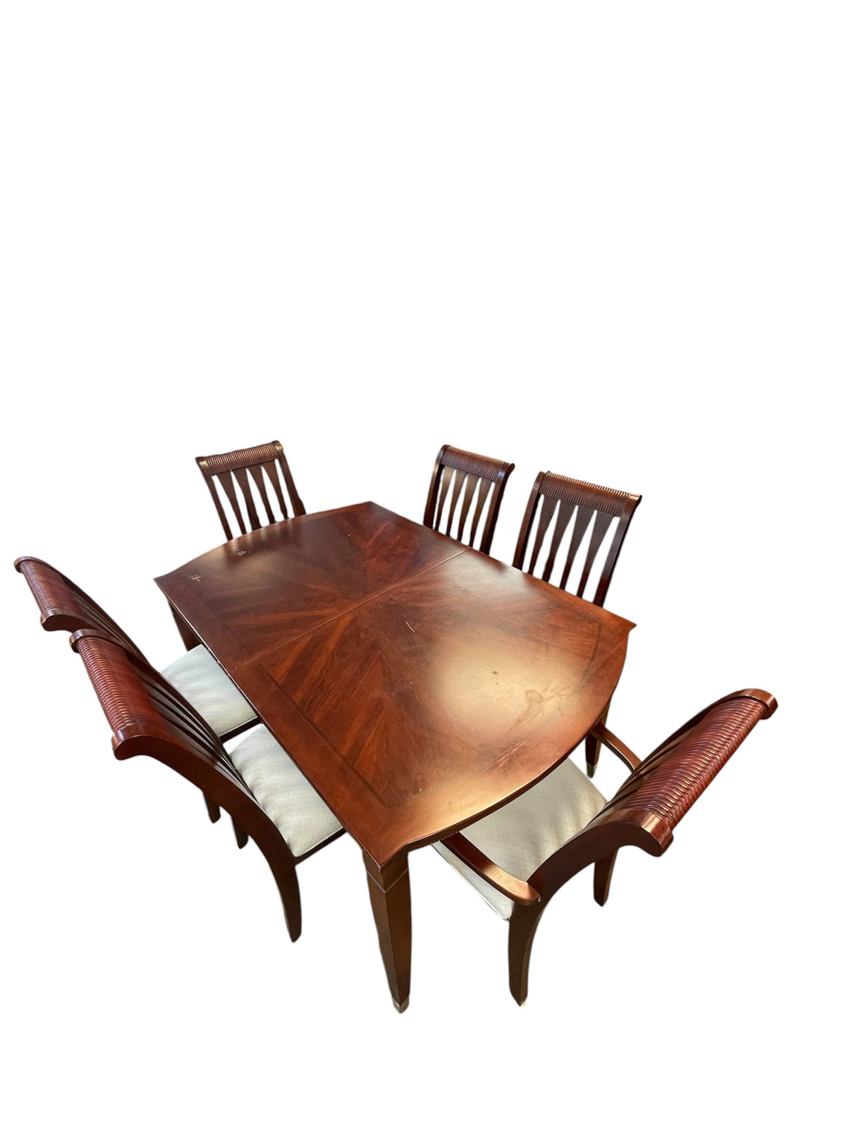 Redwood Dining Table Set with 6 Upholstered Chairs