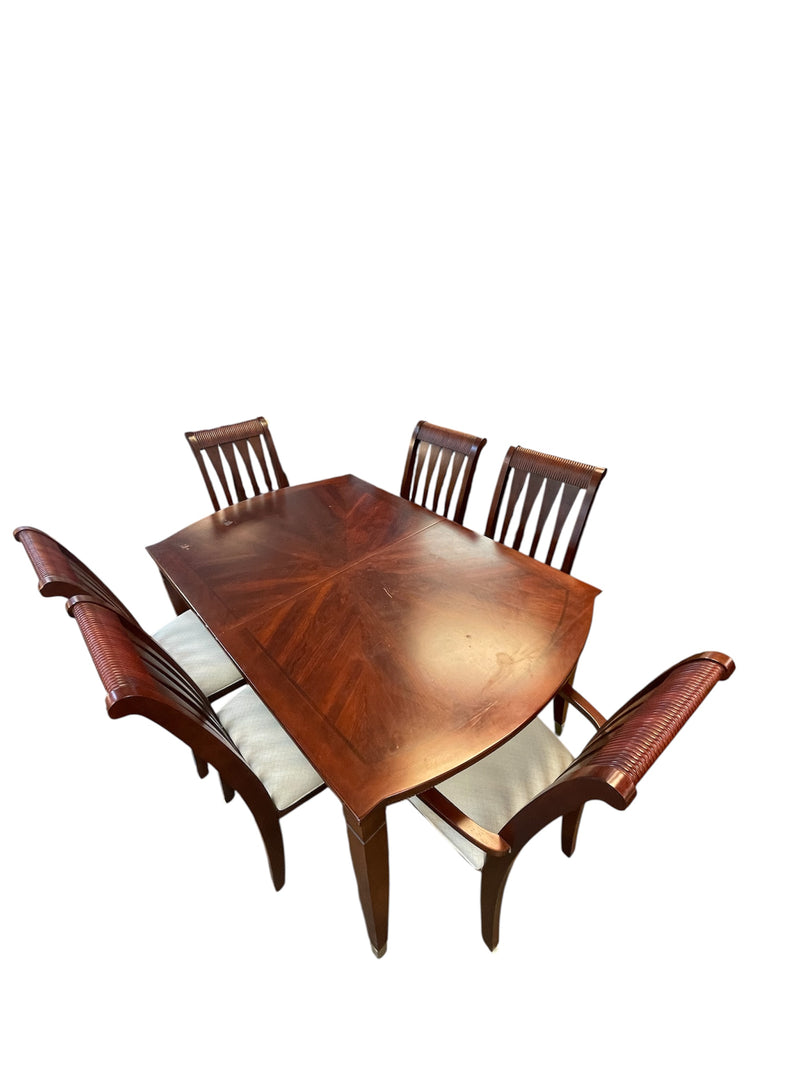 Redwood Dining Table Set with 6 Upholstered Chairs