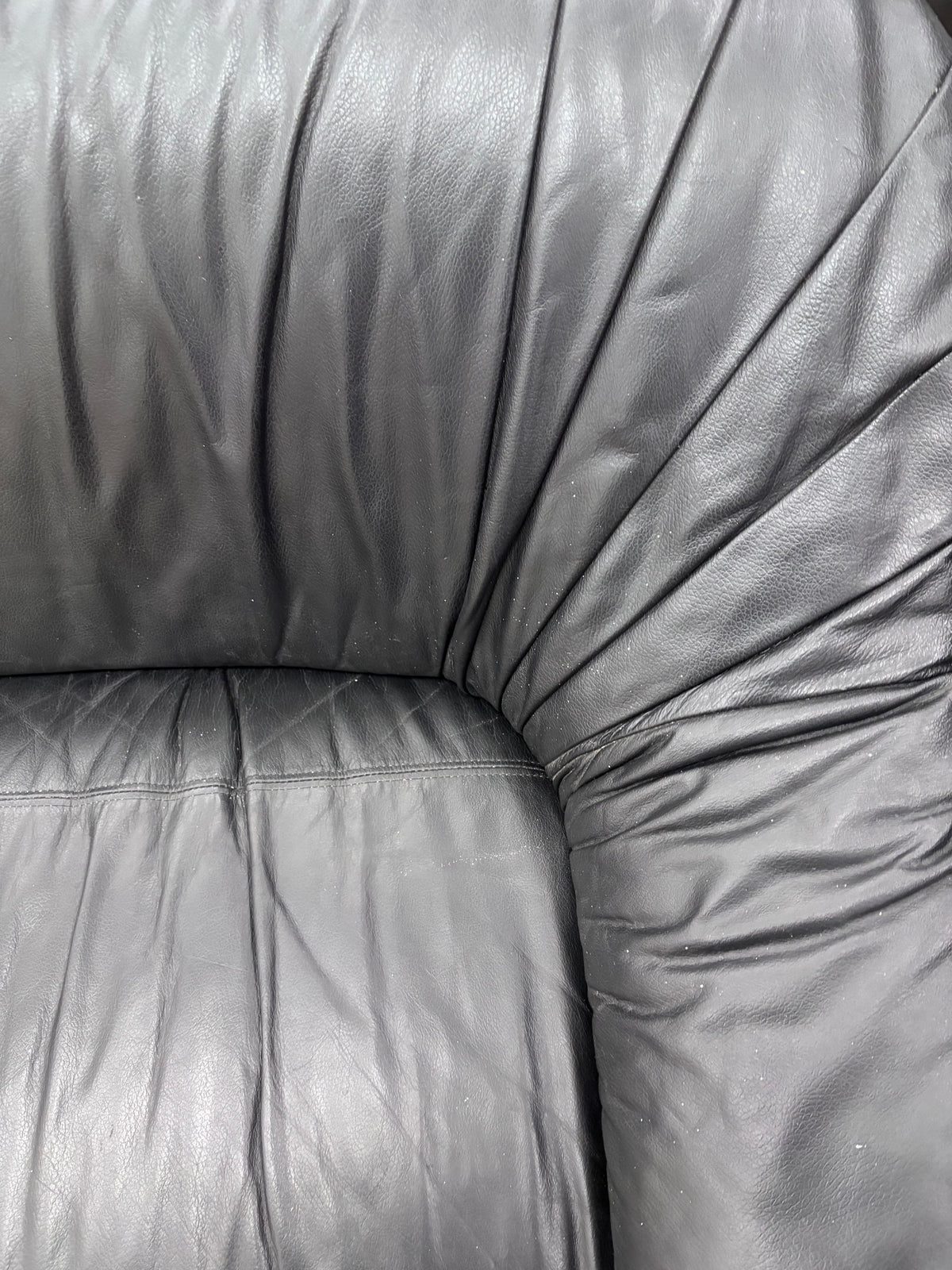 Black Leather 3-Seater Sofa