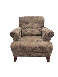 Earth-Tones Tapestry Style Accent Chair w. Lumbar Pillow