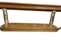 Oak Tone Wood & Glass Coffee Table with Gold Accents