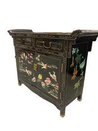 Asian-inspired black lacquer altar/hall cabinet
