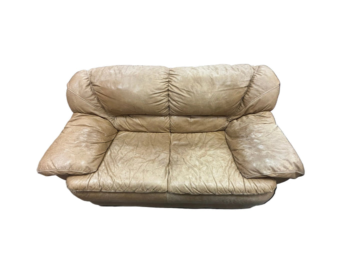 Beige Leather Loveseat