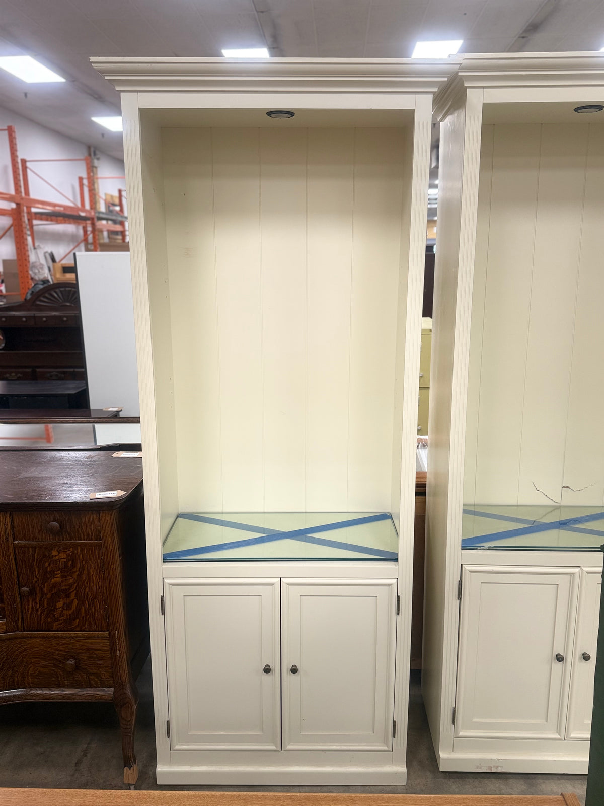 Off-White Wide Media Console w/ Cabinet Bookcase