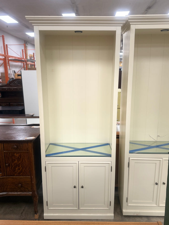Off-White Wide Media Console w/ Cabinet Bookcase