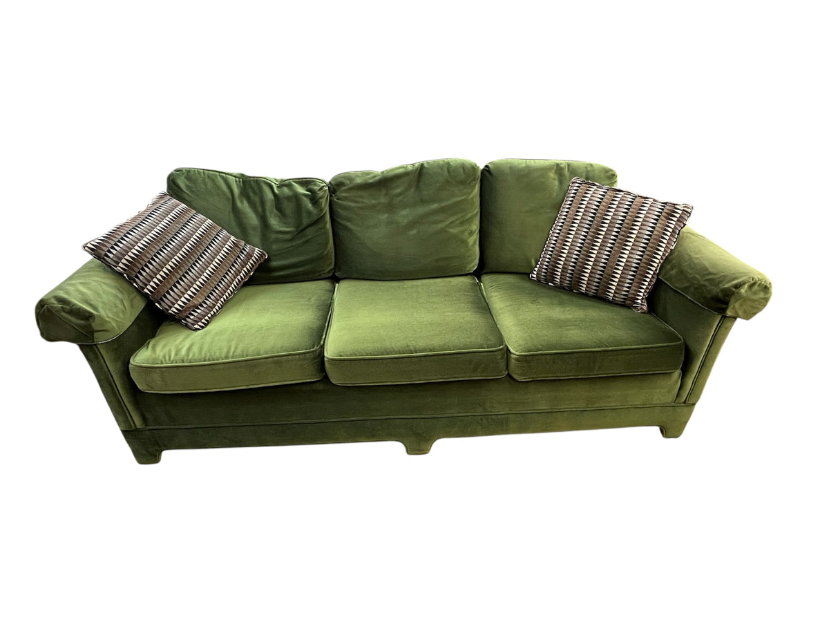 Mid-Century Green Velvet Sofa