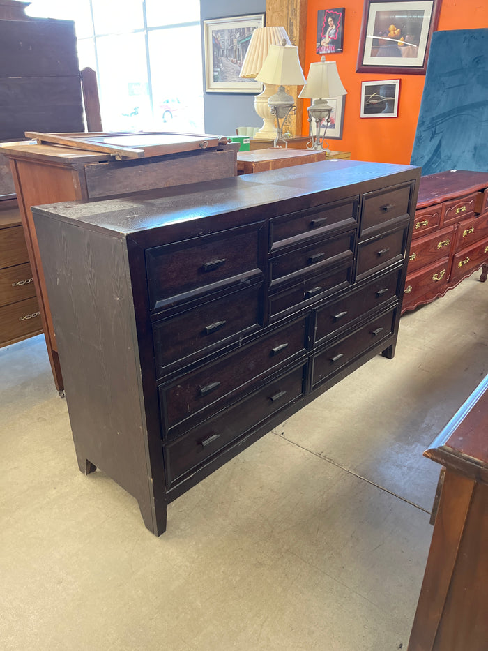 66"W 11-Drawer Dresser in Dark Wood