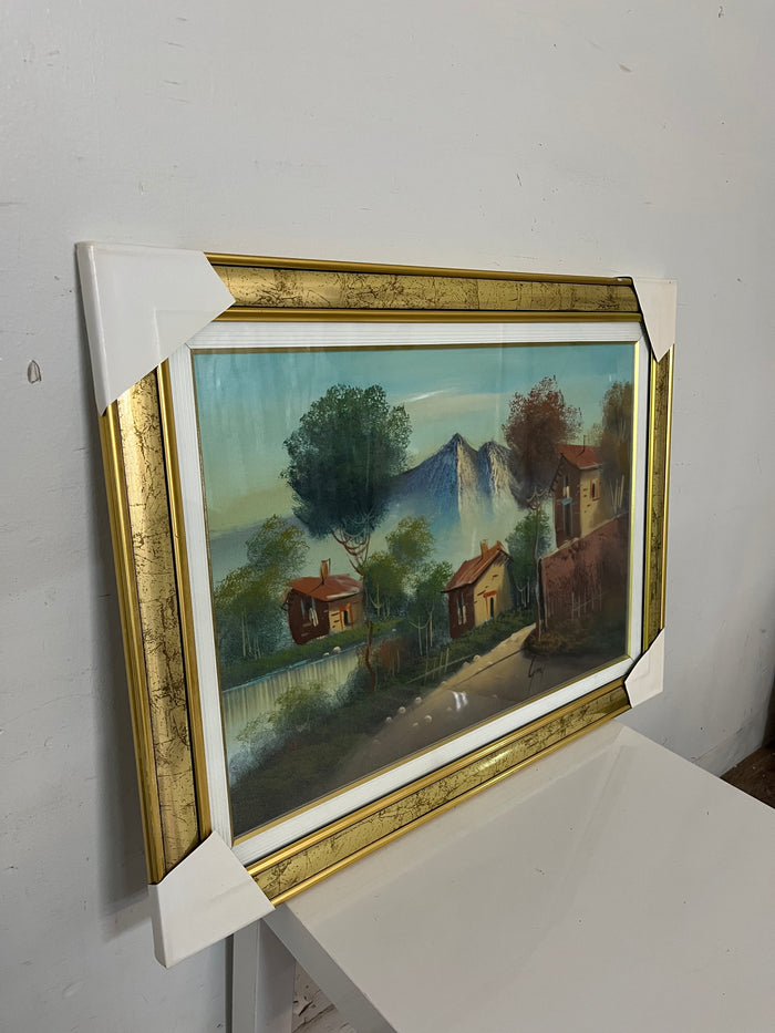Framed Village Landscape Painting