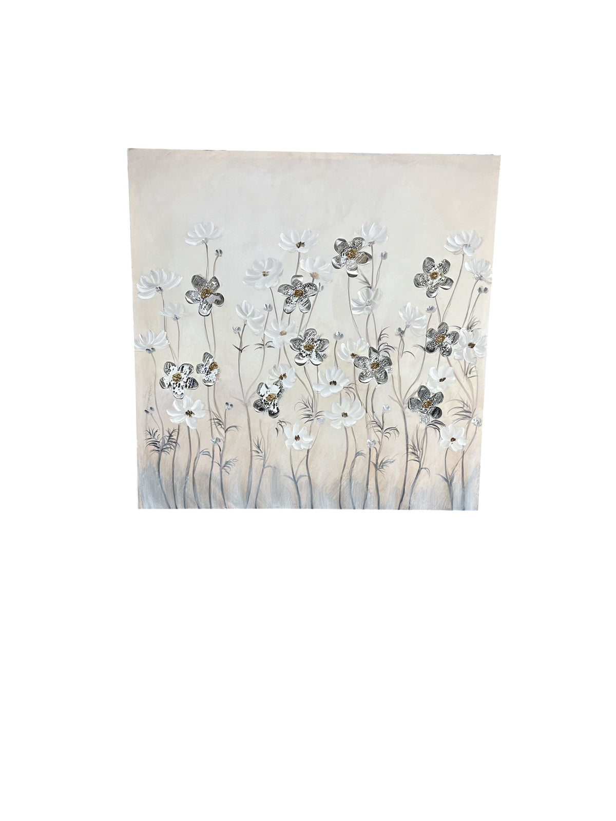 Floral Canvas Wall Art with Reflective 3D Flowers