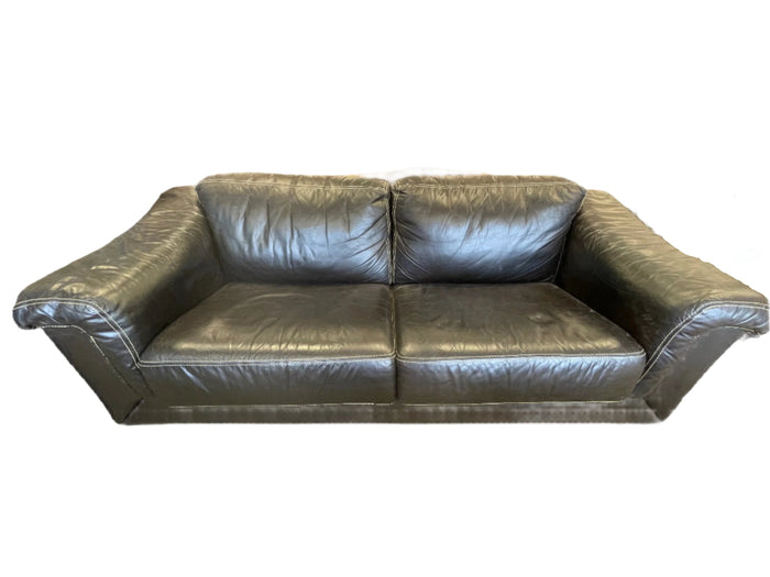 Dark brown leather 3 seater sofa