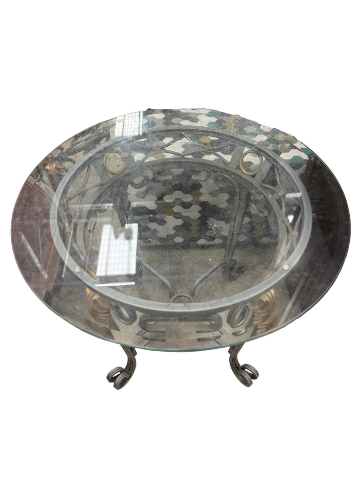 Circular Glass Top and Brass Side Table
