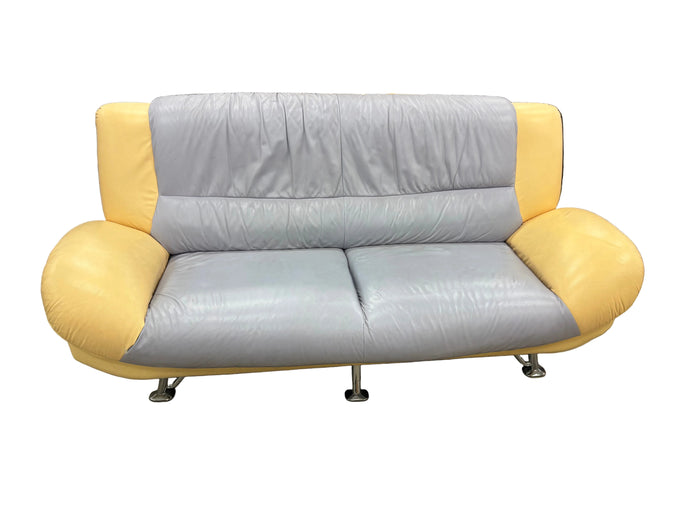 Grey and Yellow Italian Leather Sofa