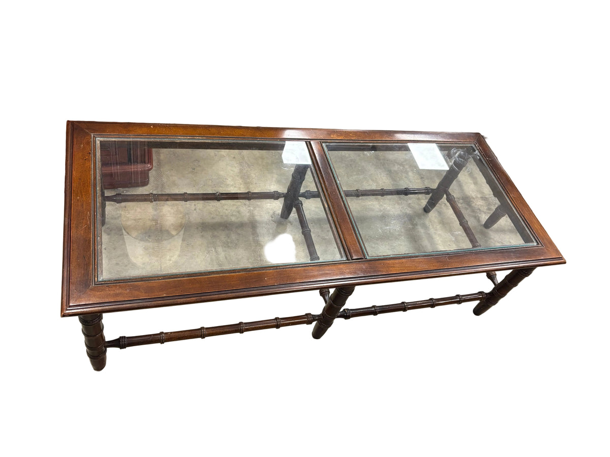 Vintage Coffee Table with Faux Bamboo and Dark Wood Frame