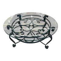 Round Glass Coffee Table with Wrought Iron Base