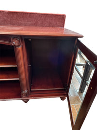Cherry Wood Media Console Table With Glass Door Cabinets