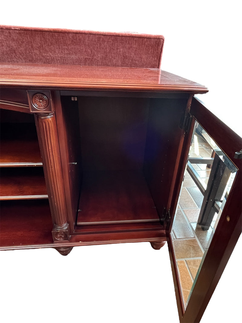 Cherry Wood Media Console Table With Glass Door Cabinets
