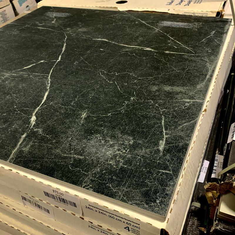 24x24-Inch Black Marble-Look Porcelain Tile – 4pcs per box