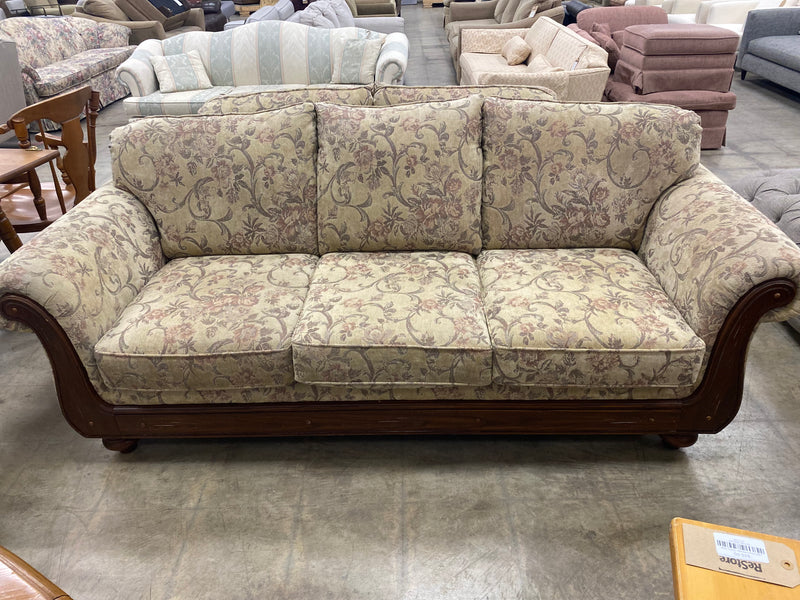 Floral And Dark Wood Sofa