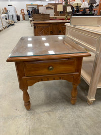 Wooden Sidetable With Glass Top