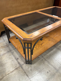 Wood and Glass Coffee Table with Metal Frame