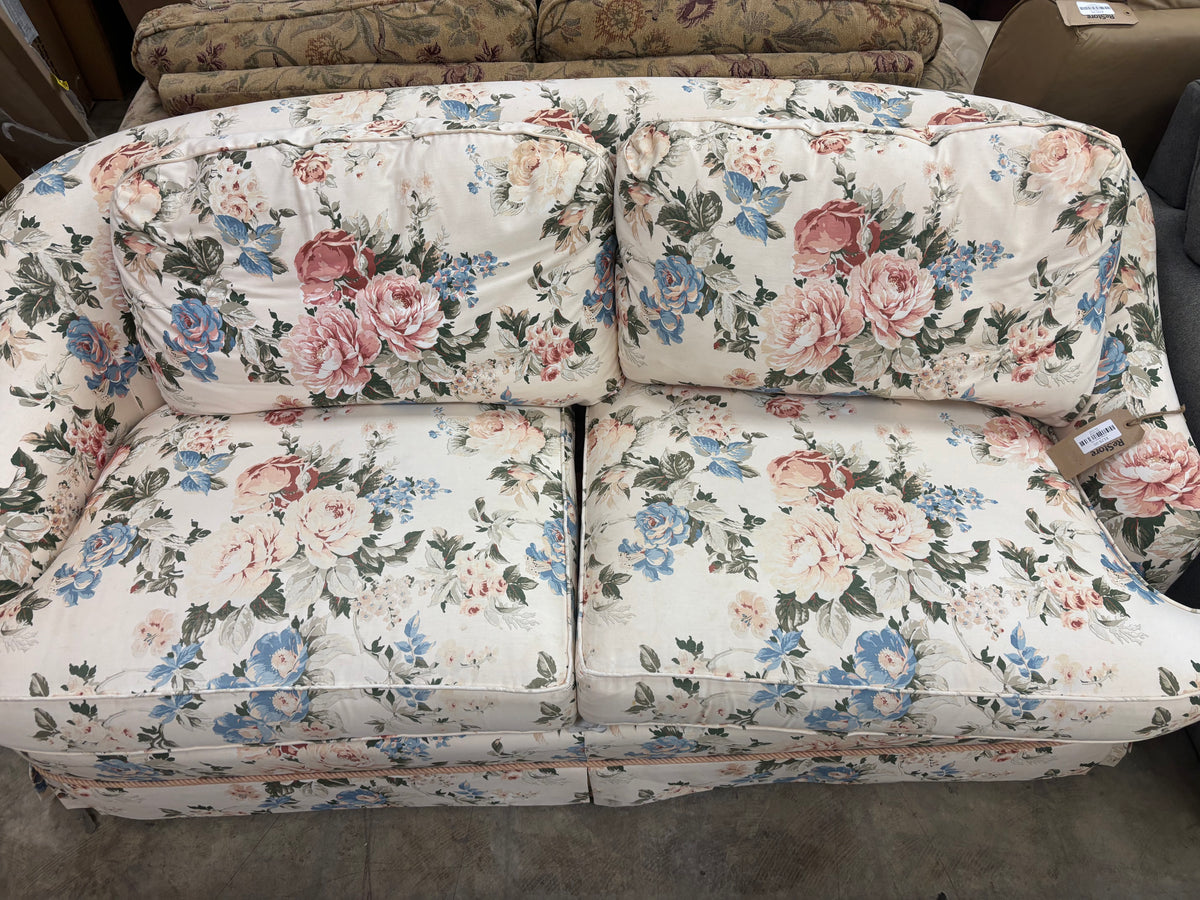 White Floral Loveseat with Throw Pillows
