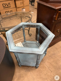 Vintage Light Blue Octagonal Accent Table