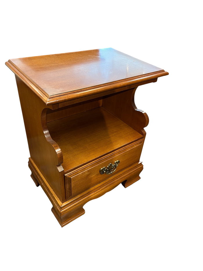 Solid Wood Nightstand With Drawer & Open Shelf
