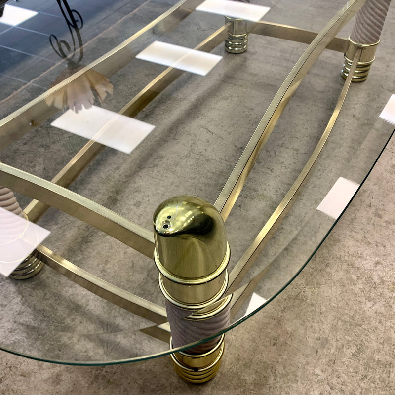 52-Inch W Vintage Italian Coffee Table – Glass Top with Brass Frame