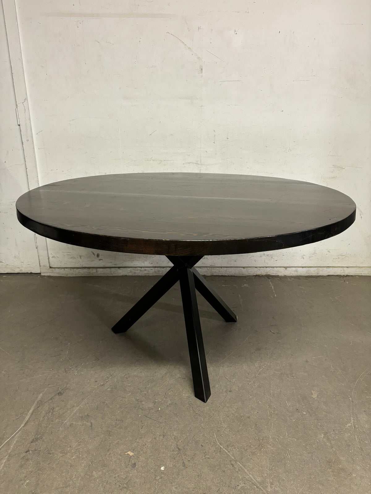 54”Dia Brown Round Dining Table with Crossed Legs