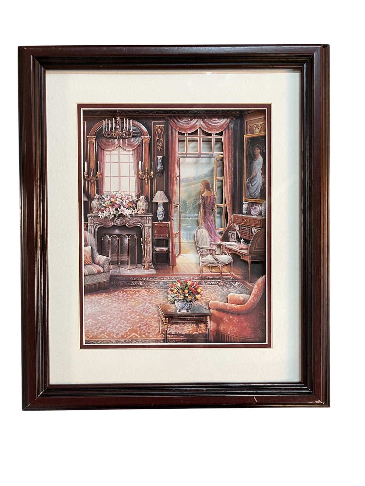 Victorian Parlour Diorama- Red Wooden Frame & White Background