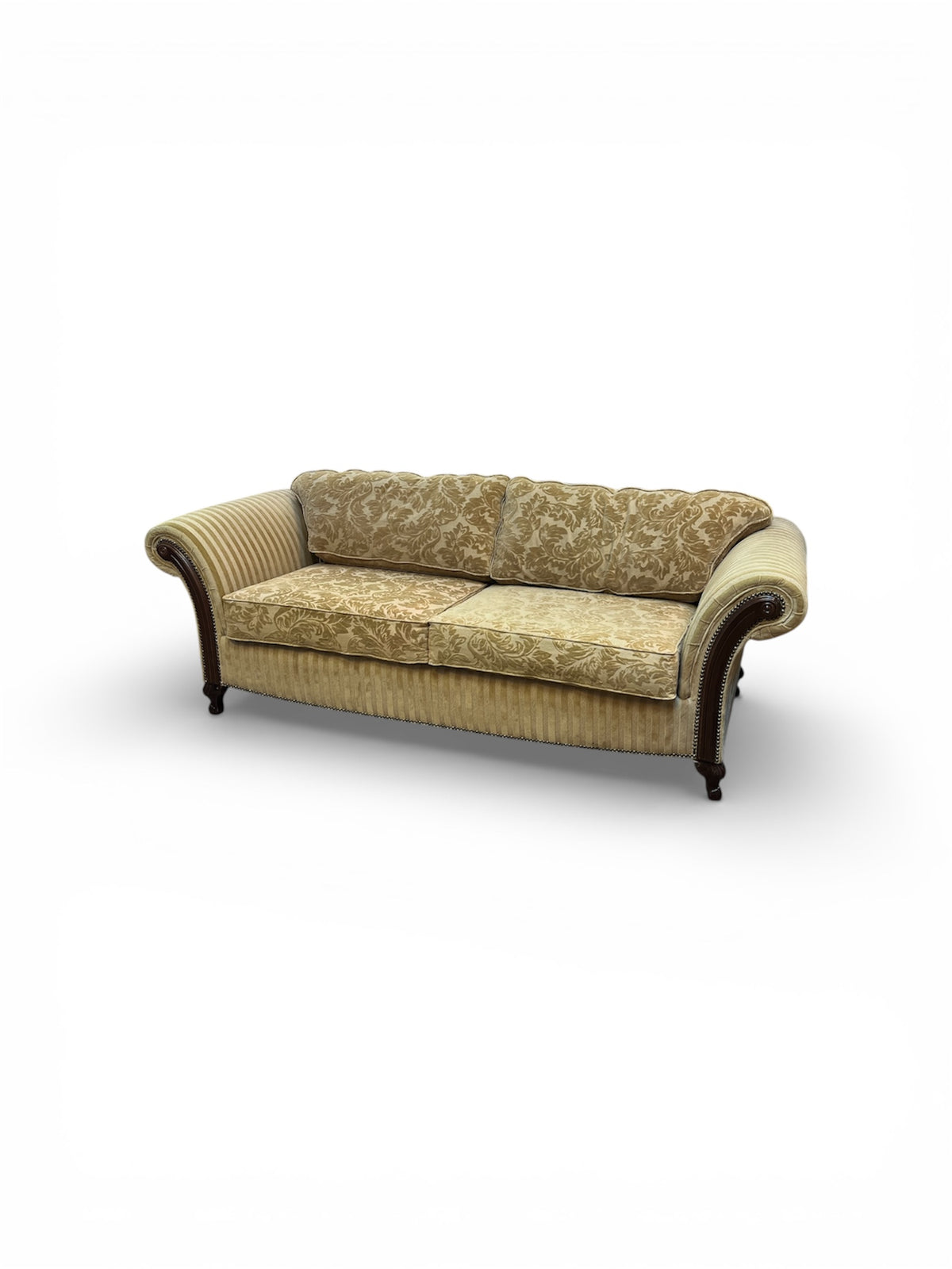 Beige Damask Upholstered Loveseat