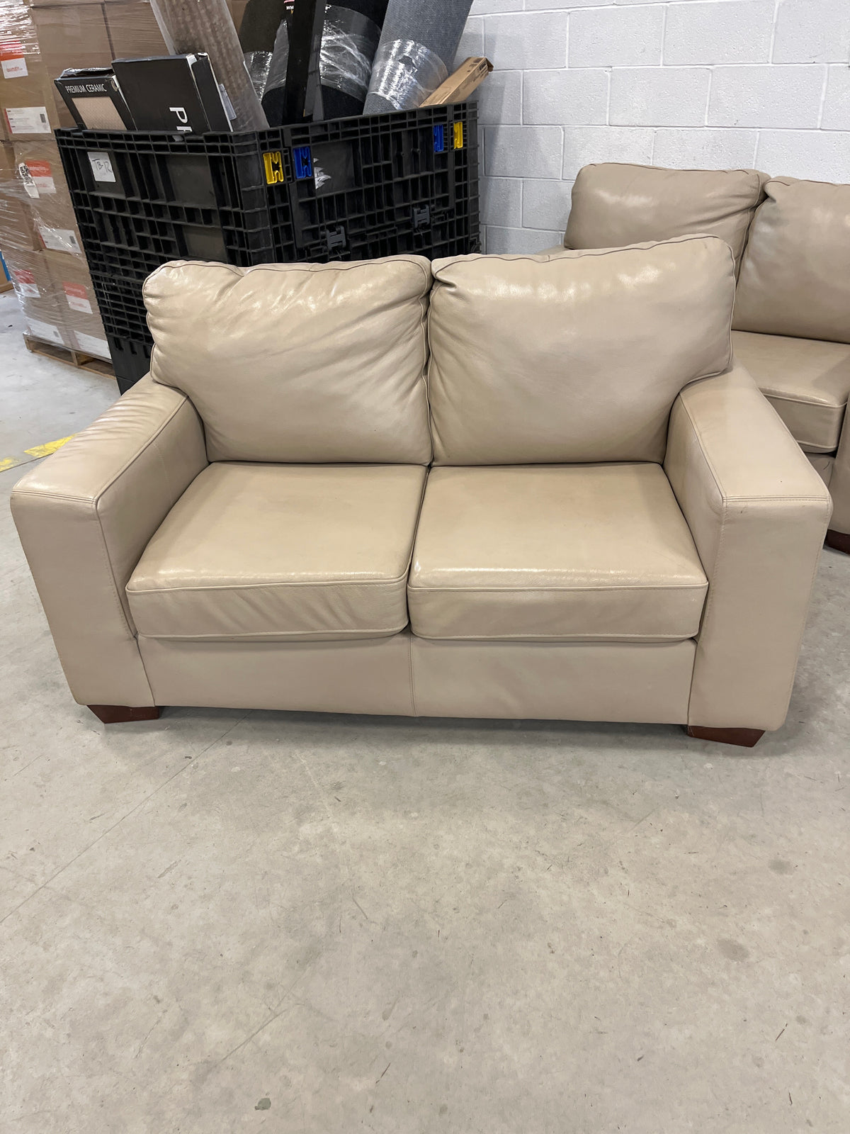 61" Beige Leather Loveseat Sofa