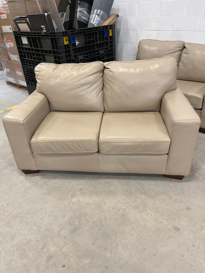 61" Beige Leather Loveseat Sofa
