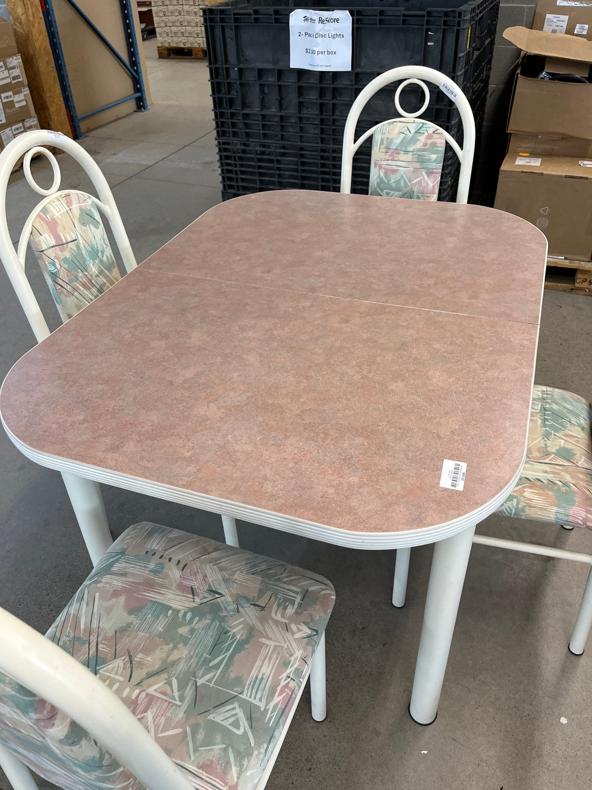 60"W White Dining Table & 4 Chairs