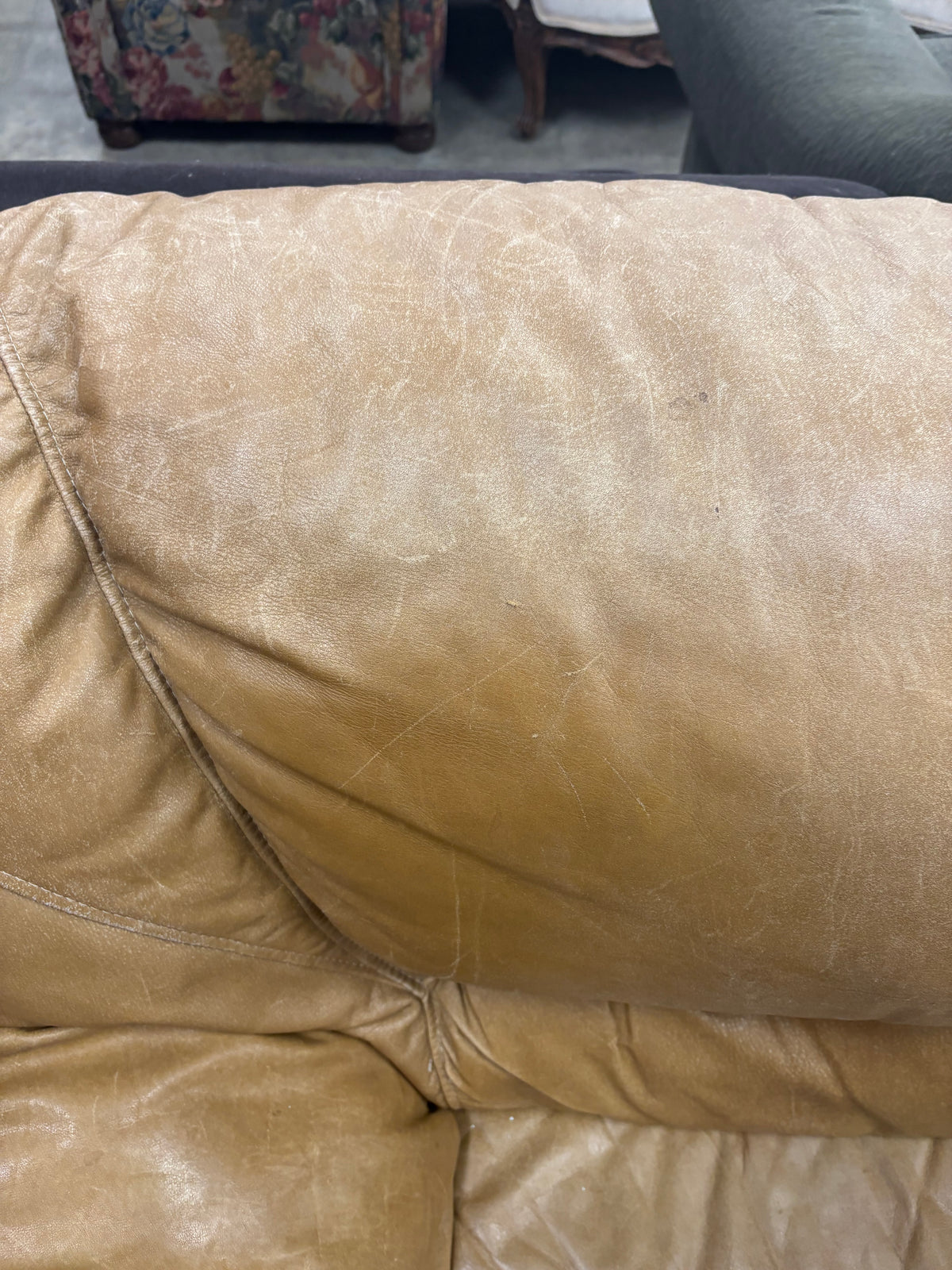 Beige Leather Loveseat