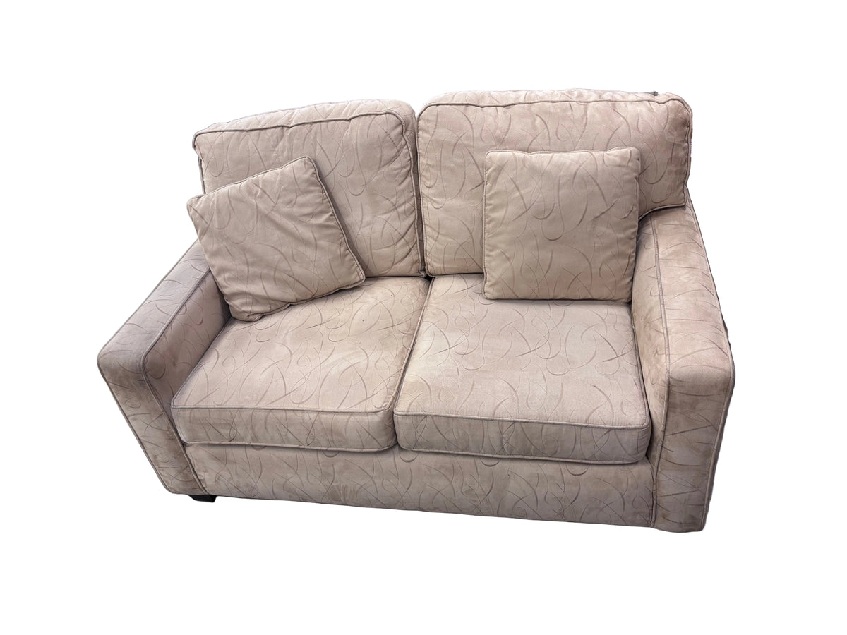 Beige Patterned Fabric Loveseat