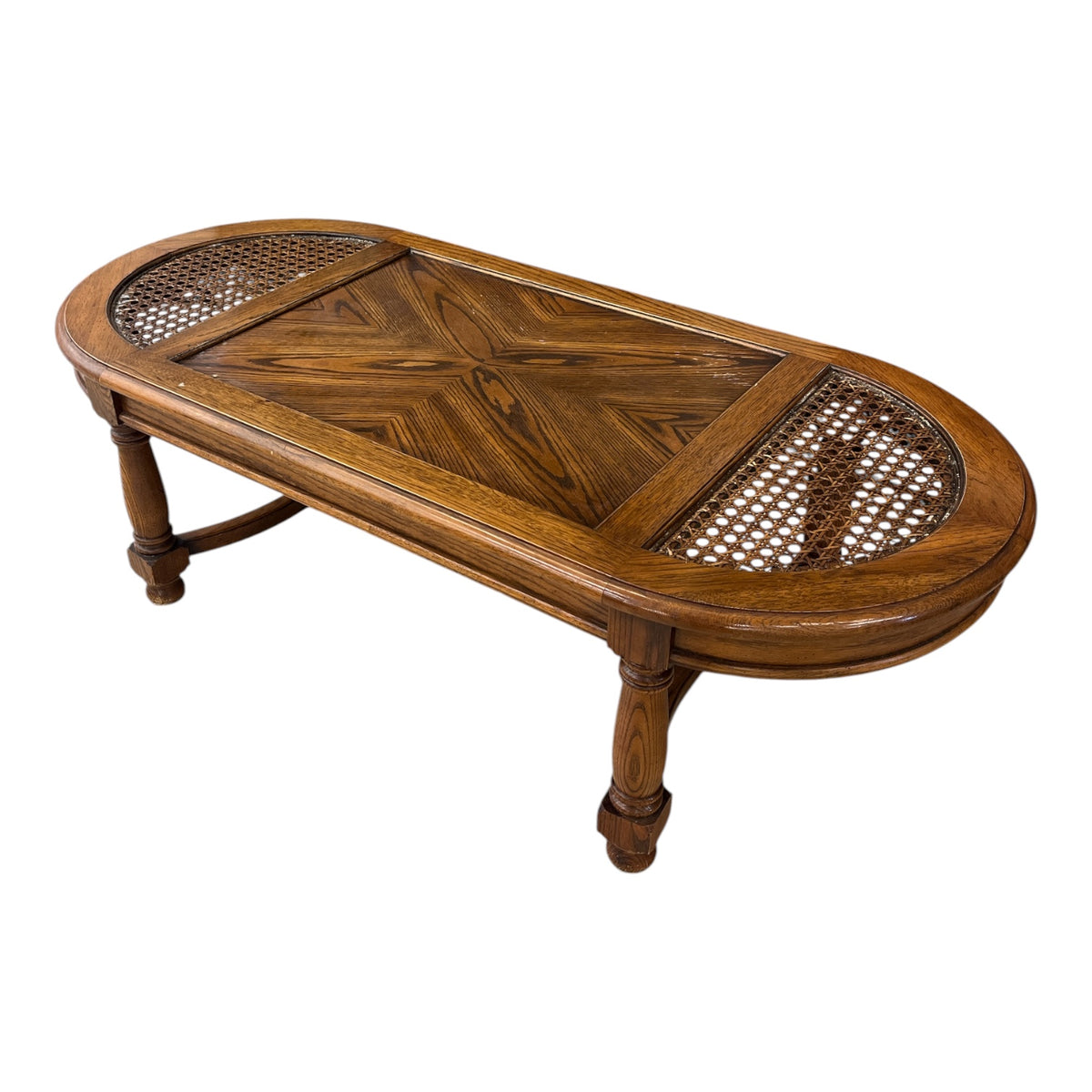 Oval Cane Mesh & Glass Top Coffee Table