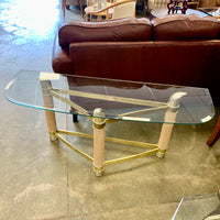 53-Inch W Vintage Italian Console Table – Glass Top with Sculptural Brass Frame