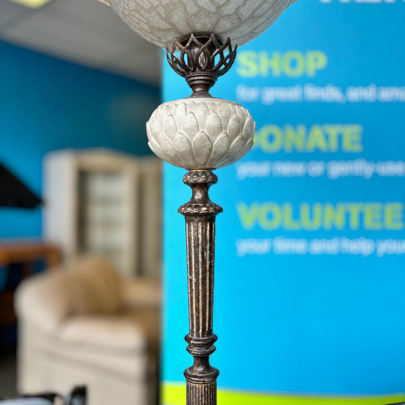 Vintage Distressed Metal Floor Lamp with Glass Shade – 73.5-Inch H