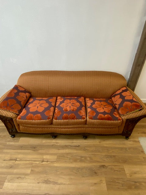 Warm Amber Carved 3-Seat Sofa