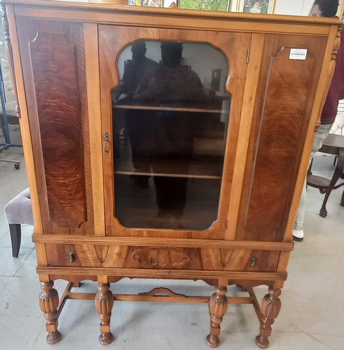 Vintage Honey Brown Display Hutch w/Drawers