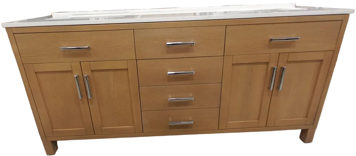 Spa Bathe Kate II 72-in Weathered Oak Double Vanity with White with Grey Specks Engineered Stone Top