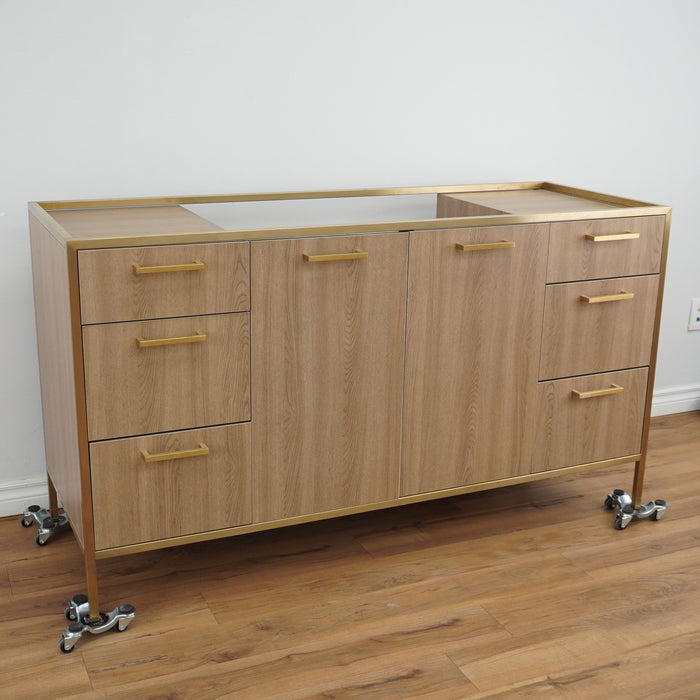 60-inch Brass Metal Frame Bathroom Vanity in Light Brown