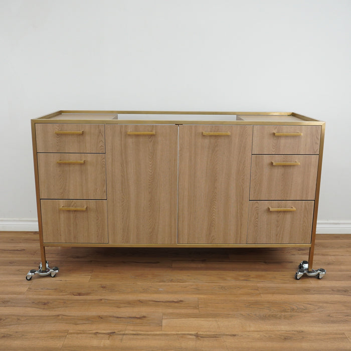 60-inch Brass Metal Frame Bathroom Vanity in Light Brown