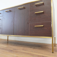 60-inch Brass Metal Frame Bathroom Vanity in Walnut