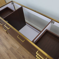 60-inch Brass Metal Frame Bathroom Vanity in Walnut