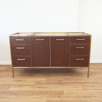 60-inch Brass Metal Frame Bathroom Vanity in Walnut